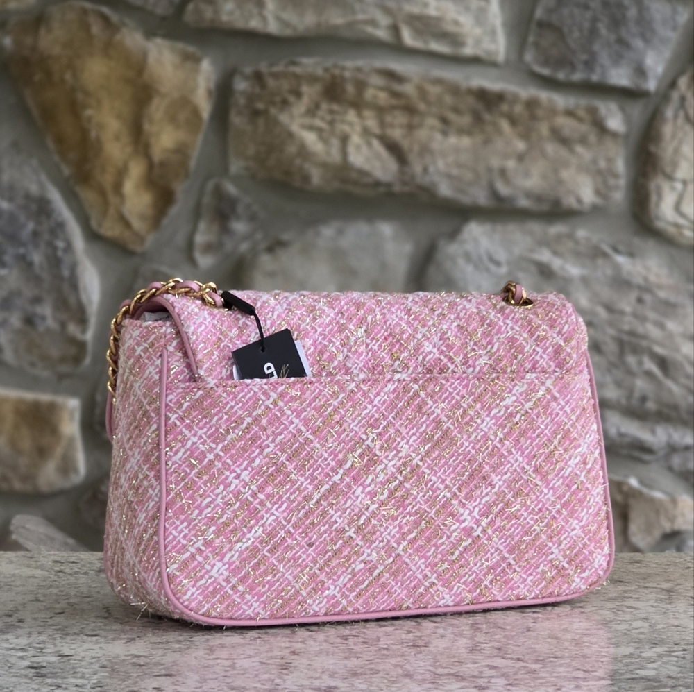 Karl Lagerfeld Paris Large Tweed Pink Shoulder Bag - Picture 3 of 9